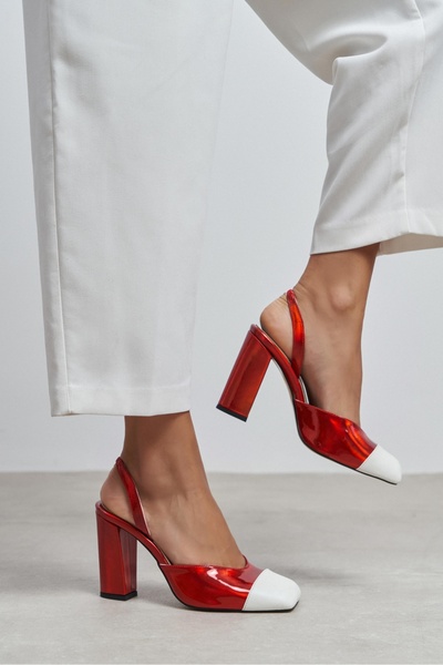 NİŞANTAŞI SHOES Solea Red Patent Leather Women's Shoes with White Toe Detail ...