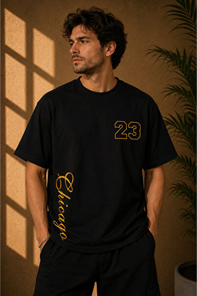 Clothify Unisex Oversize Chicago 23 Vertical Printed Premium T-Shirt 100% Cot...