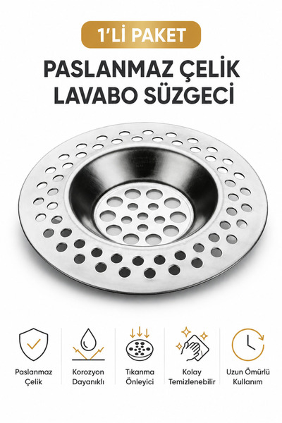 Tekniksel Paslanmaz Çelik Lavabo Süzgeci 7 cm – Evye ve Gider İçin Tıkanma Ön...
