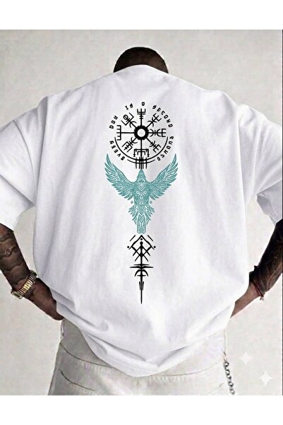 LELVANİ Men's Creative Green Bird Printed Crew Neck T-Shirt