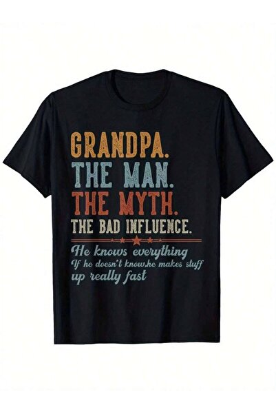 9TAY تي شيرت رجالي بتصميم عتيق بطبعة 'Grandpa For Man Myth The Bad Influence'...
