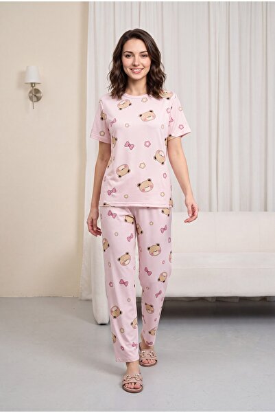 Modamorfo Mixed Figure Patterned Crew Neck Short Sleeve Combed Cotton Pajama ...