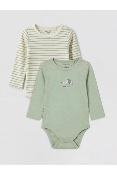 LC Waikiki Crew Neck Printed Baby Boy Snap Fastener Bodysuit 2-Pack (W6)