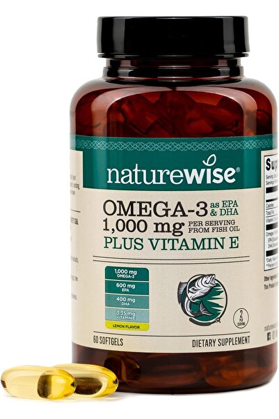 NatureWise كبسولات زيت السمك أوميغا 3، قوة فائقة 1000 ملغ لكل حصة، 600 إي بي ...