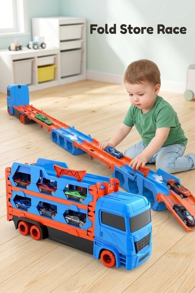 HQ-GAMING 7 Pcs Abs Alloy Transforming Transport Truck Track Set Ejection Rac...