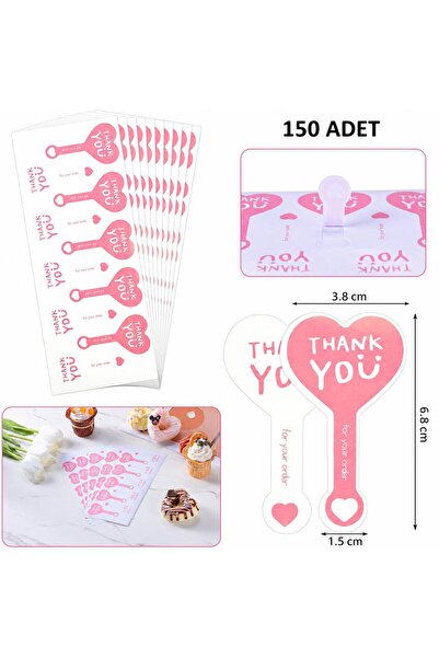 naturevo 150 Adet Kalp Thank You Güvenlik Etiketi Kendinden Yapışkanlı Paket ...