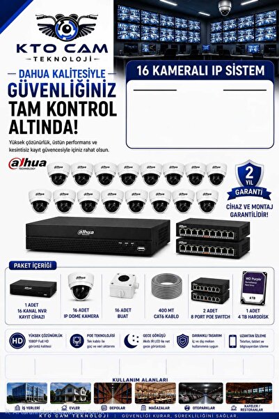 DAHUA 16'Lı Ip Kamera Seti - 4 TB Harddisk