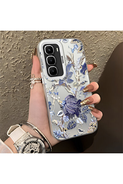ARTISHELL Infinix Hot 60i Uyumlu Mavi Botanik Kuş Çiçek Deseni Darbeye Dayanı...