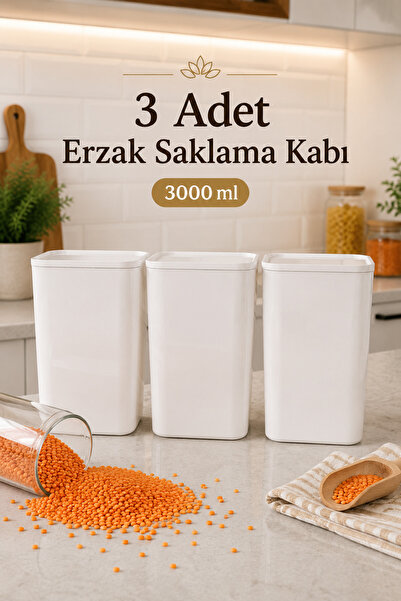 3'lü 3000 ml Beyaz Un - Çay & Şeker Saklama Kabı – Etiketli Hava Almaz Mutfak Düzenleyici Set