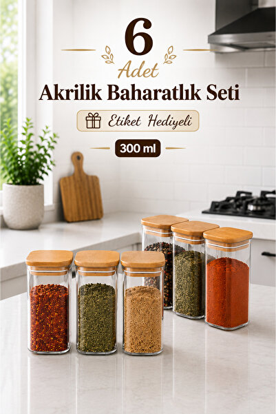 Zivora Home 6'lı Akrilik Baharat Saklama Kabı Seti 300 ml - Hava Almaz Contal...