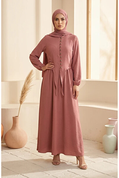 sefamerve Button Detailed Elastic Sleeves Hijab Double Set 2288-08 Dusty Rose