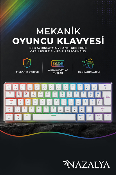 Nazalya Red Switch Kablolu Gaming Oyuncu Klavyesi Mekanik 62 Tuş Ayarlanabili...
