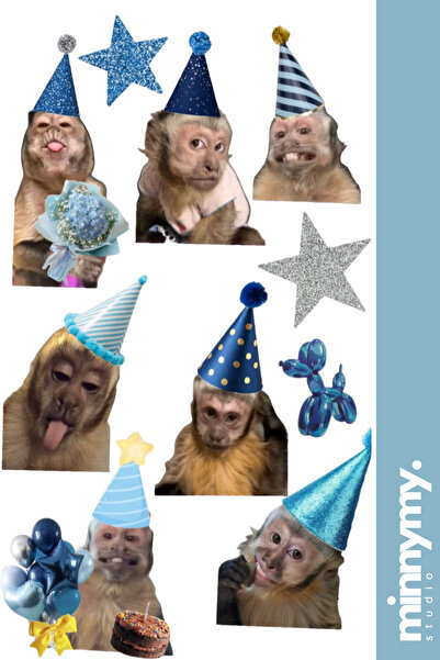 Minnymy Birthday Monkey Collection Sticker, Çıkartma, Ajanda, Günlük, Planlay...