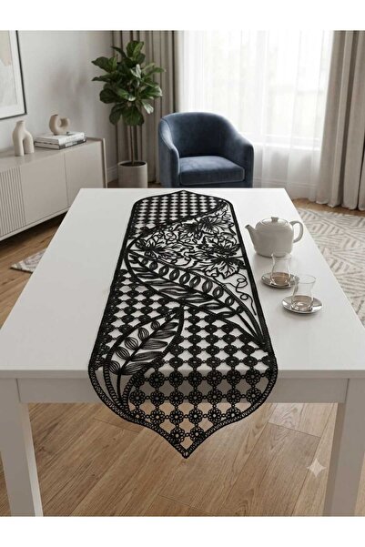 diabella Çınar Desen 5 Piece Living Room Tablecloth Set Black