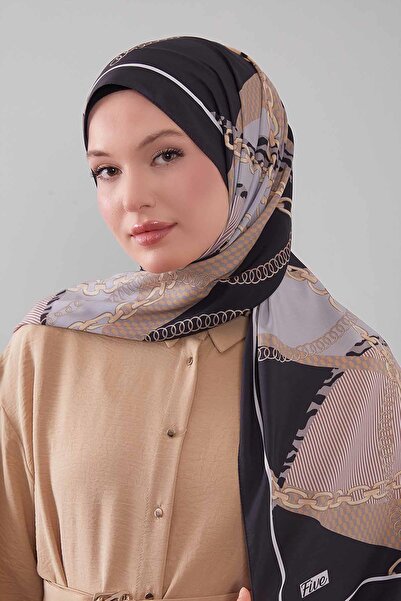 Levidor شال موس كريب بنمط سلسلة ذهبية باللون الأزرق الداكن