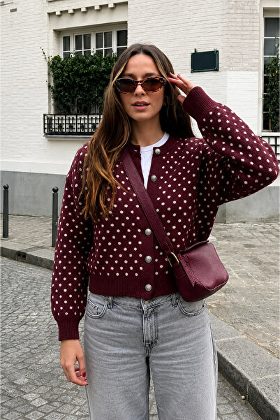 ervaa kids Women's Polka Dot Buttoned Knitwear Cardigan - Luxurious Vintage P...