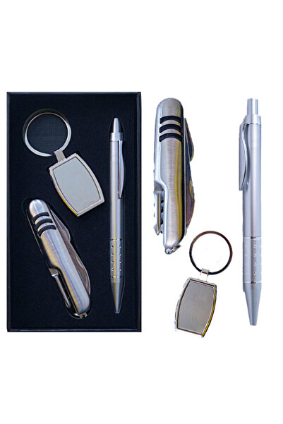 velve Set cadou pentru barbati, 3 piese, briceag multifunctional, pix si brel...