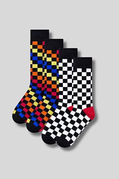 Ada Çorap & İç Giyim Men's 4-Pack Cotton Square Patterned Socks