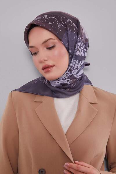 Levidor Dark Gray Landscape Pattern Silk Coton Scarf