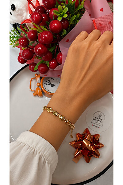 Bymiel Women's Gold Oval Chain Design Steel Bracelet – Adjustable Modern Brac...