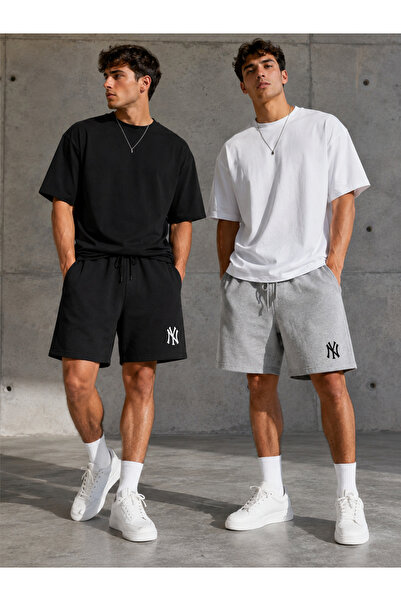 CAONNES 2-Pack Ny Printed Shorts for Men (Black-Grey) Summer Shorts Comfortab...
