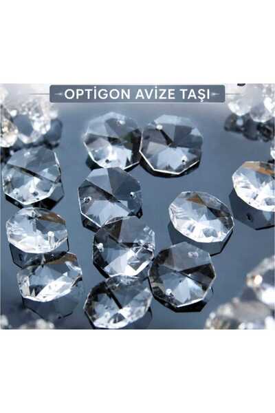 HİLALKRİSTAL AVİZE TAŞI -KRİSTAL CAM -ORJİNAL OKTAGON ŞEFFAF PARLAK -50 ADET ...
