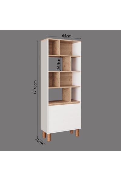 Bimossa G4210 Terra Sepet-Beyaz Kitaplıklı TV Ünitesi Seti, 180 cm TV Sehpası ve Kapaklı Kitaplık Takımı