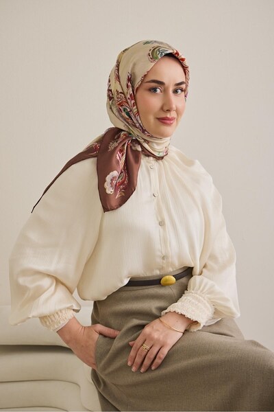 Silk Home Twill Silk Scarf Shawl Pattern Ivory 90X90