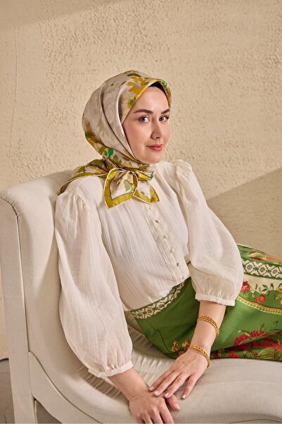 Silk Home وشاح حرير تويل مائي اللون أخضر زيتي 90x90