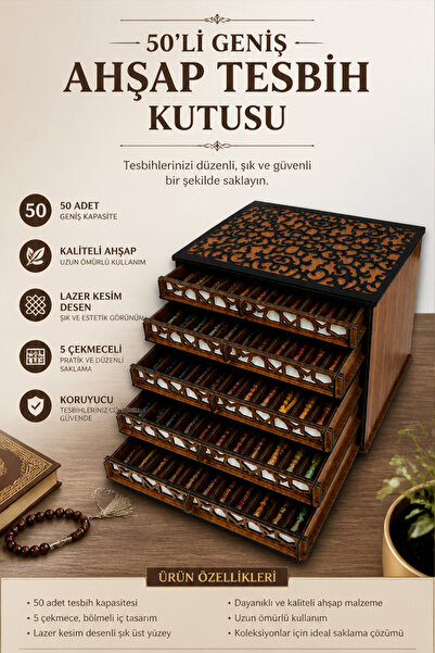 kutuTR Kişiye Özel Ahşap Tesbih Kutuları Tekli, 2, 3, 4 ve 5 Katlı Modeller L...