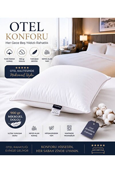 viscolog Otel Konforu Rahat Mikrojel Yastık %100 Pamuk Kumaş 900 gr Dolgu Hip...