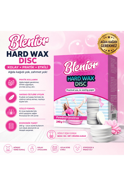 Blenior Hard Wax Disc Pudralı Hassas Cilt Ağda Diski 240 gr (Kağıtsız Soyulab...