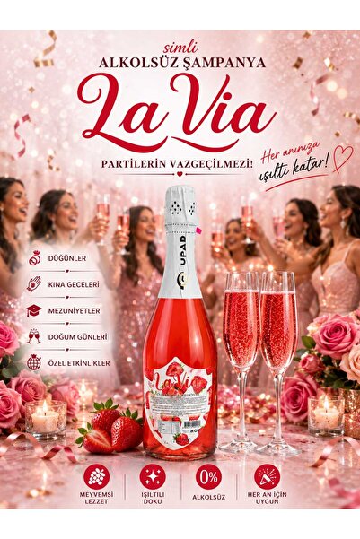 Lavıa Alkolsüz Şampanya Çilek Aromalı Simli İçecek Alkolsüz Salla Patlat Şamp...