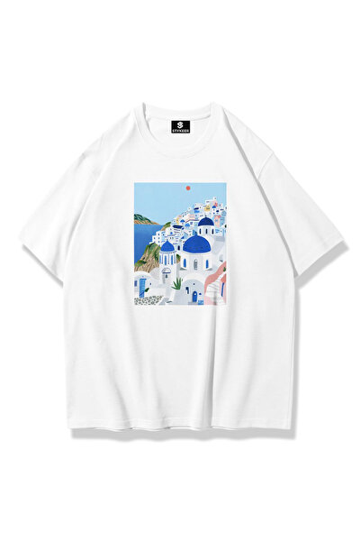 STYKEER Unisex Oversized T-Shirt "Greek" Printed Loose Fit White T-Shirt
