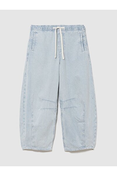 GAP Kadın Mavi Mid Rise UltraSoft Çizgili Easy Horseshoe Jean Pantolon