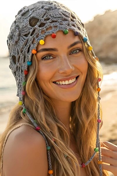 Mood Agenda Women's Bohemian Beaded Knitted Bandana Beanie Colorful Beaded Su...