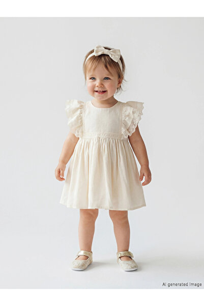 LC Waikiki Lcw Baby Beige Ruffle and Headband Baby Girl Dress