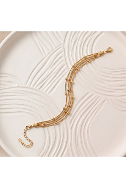 Snartun Çelik Gold Top Detaylı Ayarlanabilir Zincir Bileklik | Şık Takı | Özel Kutulu
