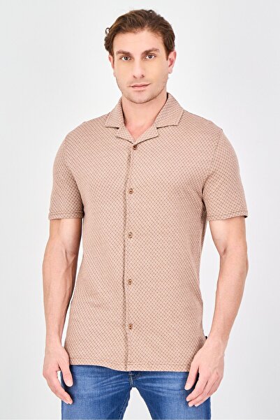 STEEL & JELLY Men Regular Fit Short Sleeve Jacquard Casual Shirt, Brown