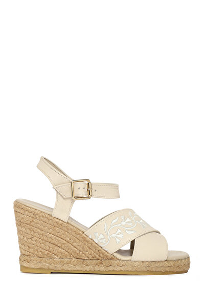 Derimod Women's Cream Ankle Buckle Wedge Heeled Leather Espadrille Sandals 26...