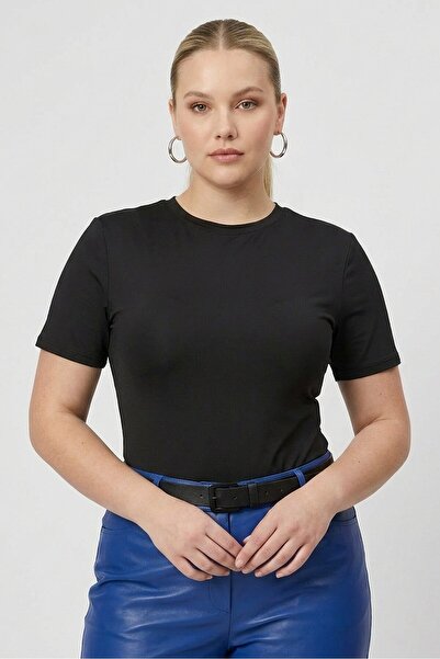 The Giving Movement Women Solid Short Sleeve Bodysuit, Black