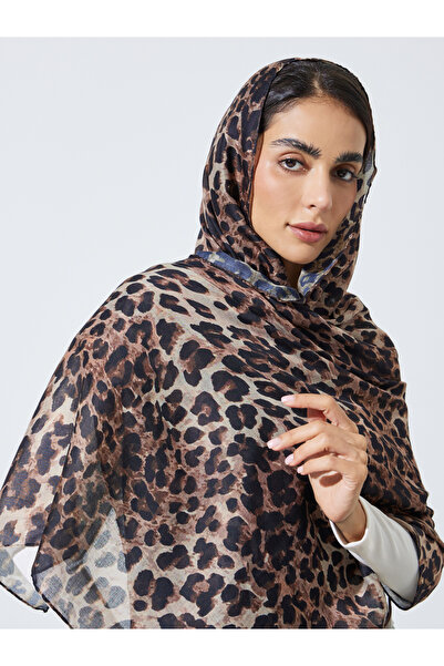 Amirah By Styli حجاب شيفون بطبعة جلد الفهد البني