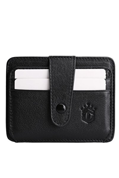 Ancora Leather Genuine Leather Card Holder with Snap Fastener and Money Compa...