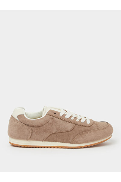 Styli Beige Suede-Look Lace Up Sneakers