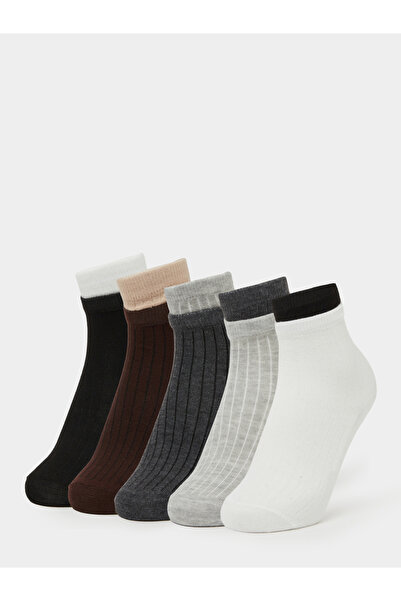 Styli Pack of 5 - Girls Twofer-Cuff Style Rib Socks
