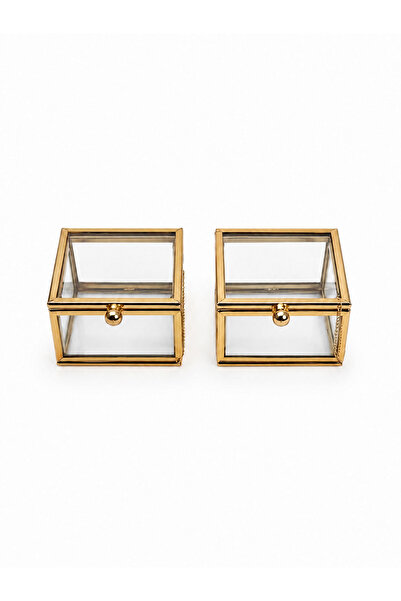 Nura Collection Metal Çerçeve Kare Cam Yüzük Kutusu Gold