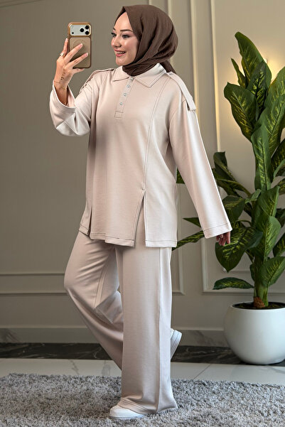 Suede Style 6462 - قماش فيسكوز ناعم أنيق ومريح، طقم نسائي بياقة بولو