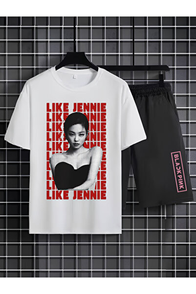 MAGORS طقم تي شيرت وشورت قصير الأكمام من القطن المطبوع من JISOO من BLACKPINK ...