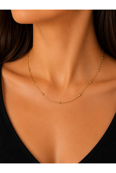 Bymiel Women's Gold Color Ball Detailed Minimal Chain Necklace