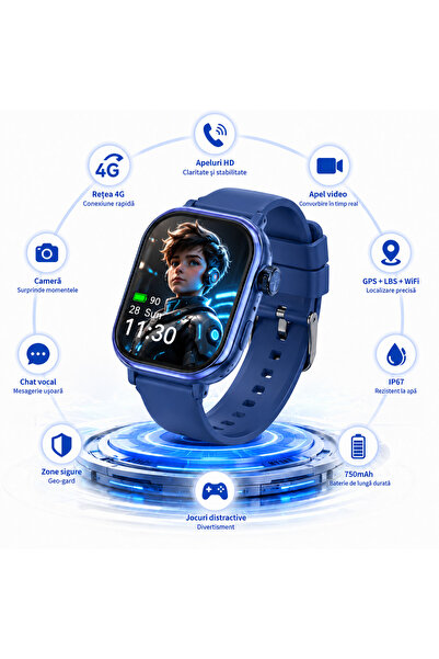 MAUEX Y86 MAX Ceas Smartwatch Copii 4G GPS Apel Video SOS Nano SIM Android 2GB+16GB